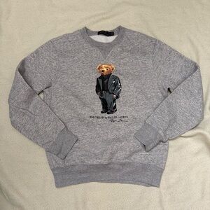 Ralph Lauren Gray Crewneck Sweater with Polo Bear